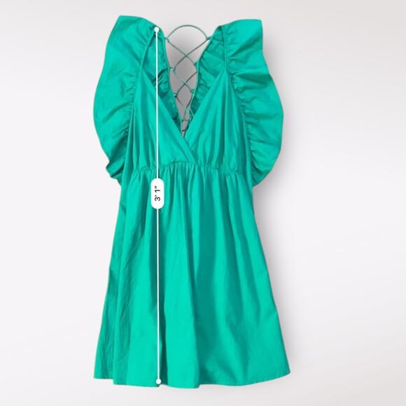 Umgee Kelly Green Tiered Ruffled‎ Corset Back Mini Dress Preppy Casual Size L - Picture 5 of 7